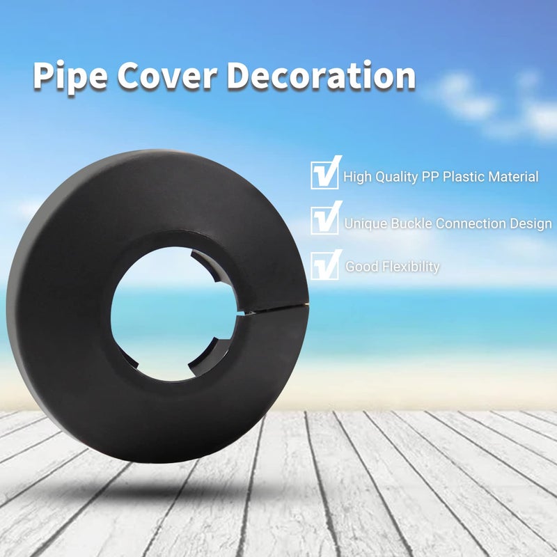MroMax Fit 3/4"" Outer Diameter Flange Water Pipe Cover Decoration - Black PP Plastic 20mm Escutcheon Pipe Collar for Wall Tube Decoration - 4Pcs - Image 2